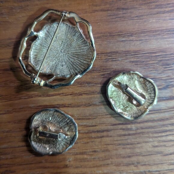 Vintage Enamel Pansy Brooch & Clip-On Earrings Set Yellow Floral Gold-Tone Acces - Picture 3 of 5